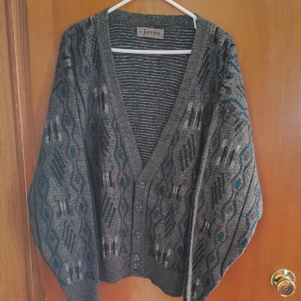 Jantzen Men's Charcoal and Teal Cardigan